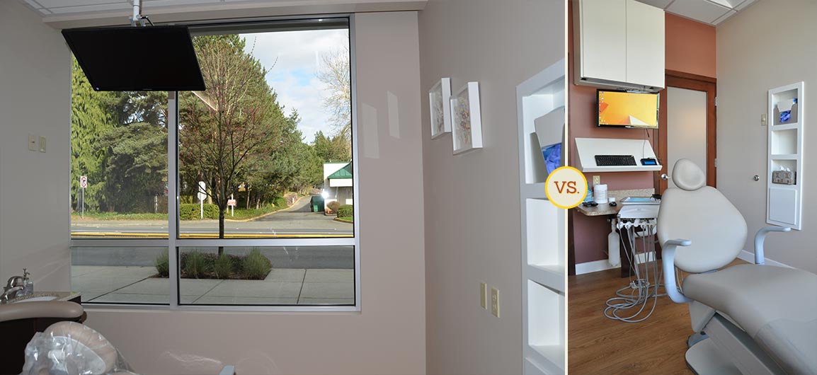 Side-by-side comparison of dental practice operatory room photos