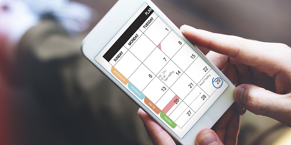 Smartphone with large calendar on display