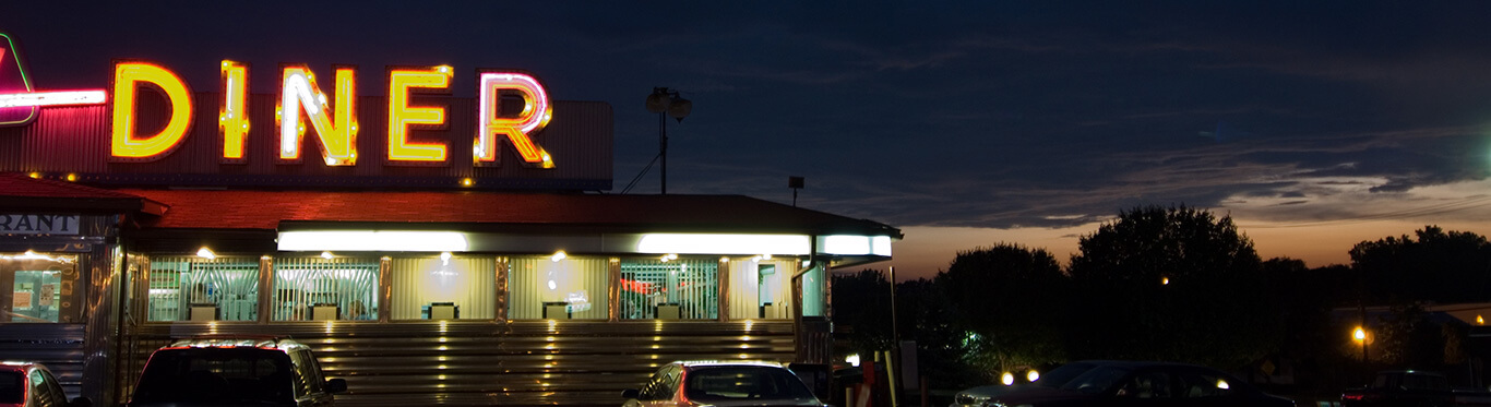 diner from outside in the evening