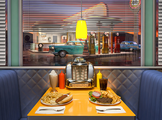 Table with food in a diner